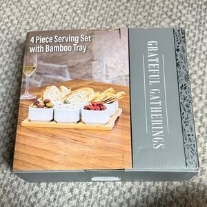 White Serving Set with Bamboo Tray